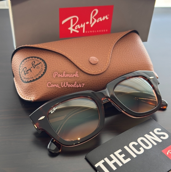 RayBan State Street Tortoise Frame RB2186 Gradient Brown Lens Unisex New - Picture 3 of 17